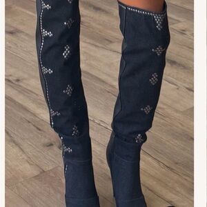 Stylish Black Studded Knee-High Boots